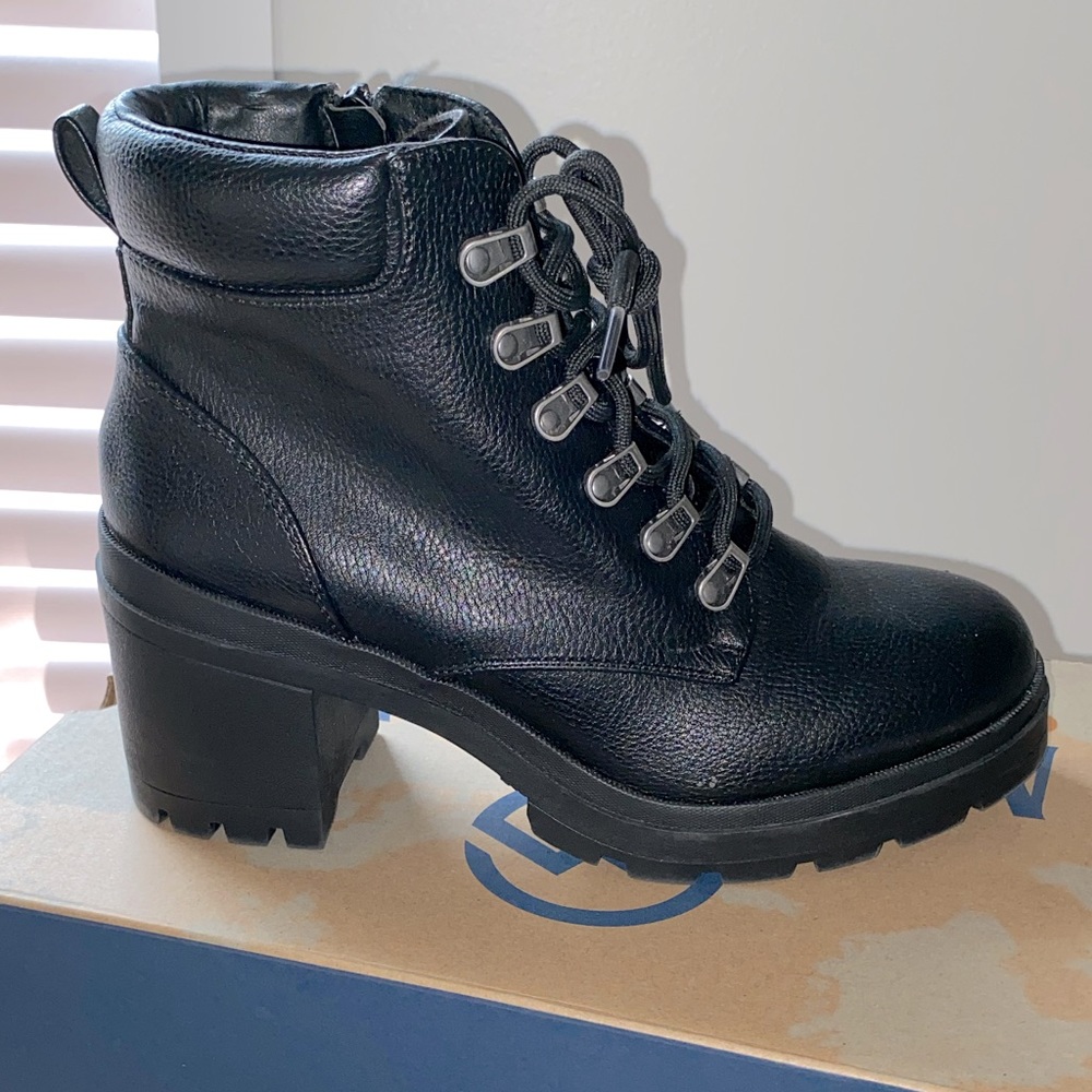 Black heeled combat boots
